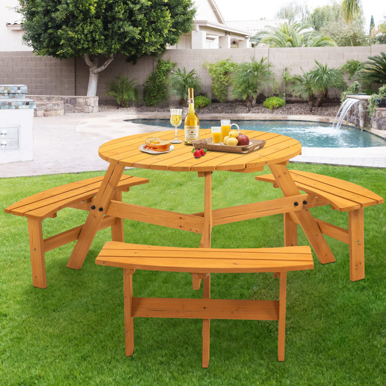 Round picnic table with benches hot sale